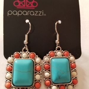 Turquoise and orange paparazzi earrings